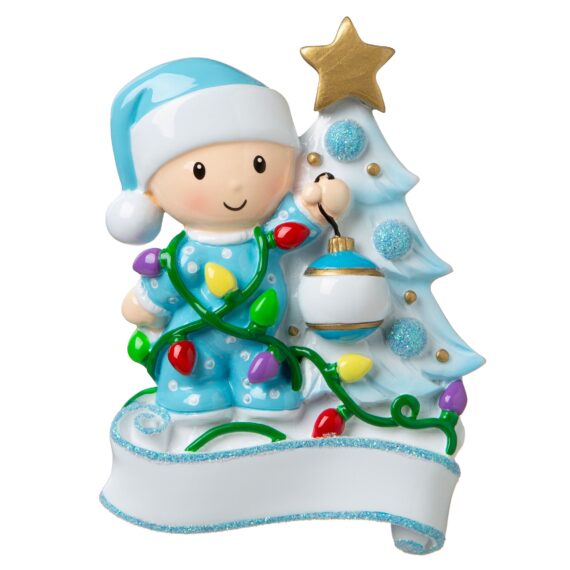 Christmas Ornament Boy Decorating Tree /Children Kids Toddler 1st Christmas- Personalized + Free Shipping!