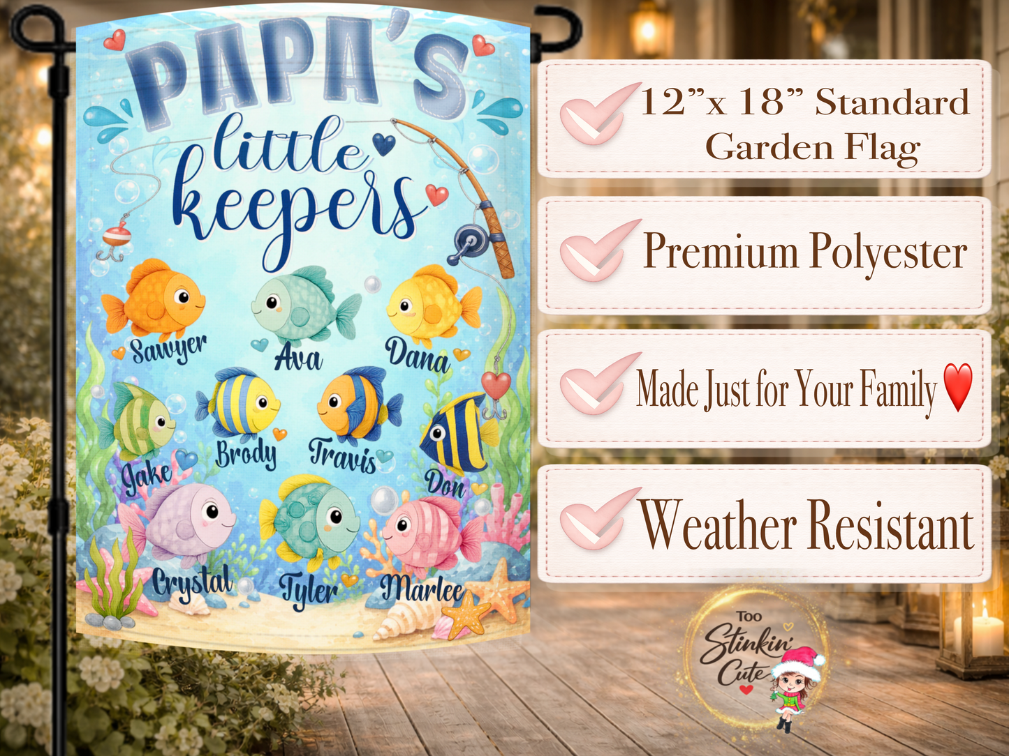 Personalized fishing family keepsake flag for Papa and Grandpa