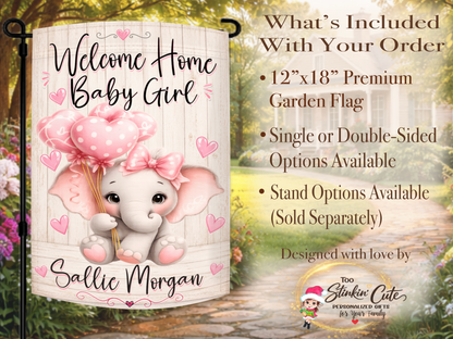 Personalized newborn baby girl garden flag with custom name