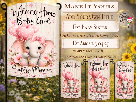 ustom newborn baby girl announcement flag featuring personalized baby name