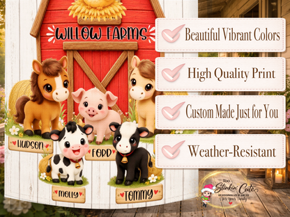 Personalized farmhouse yard flag featuring horses, cows, and pig