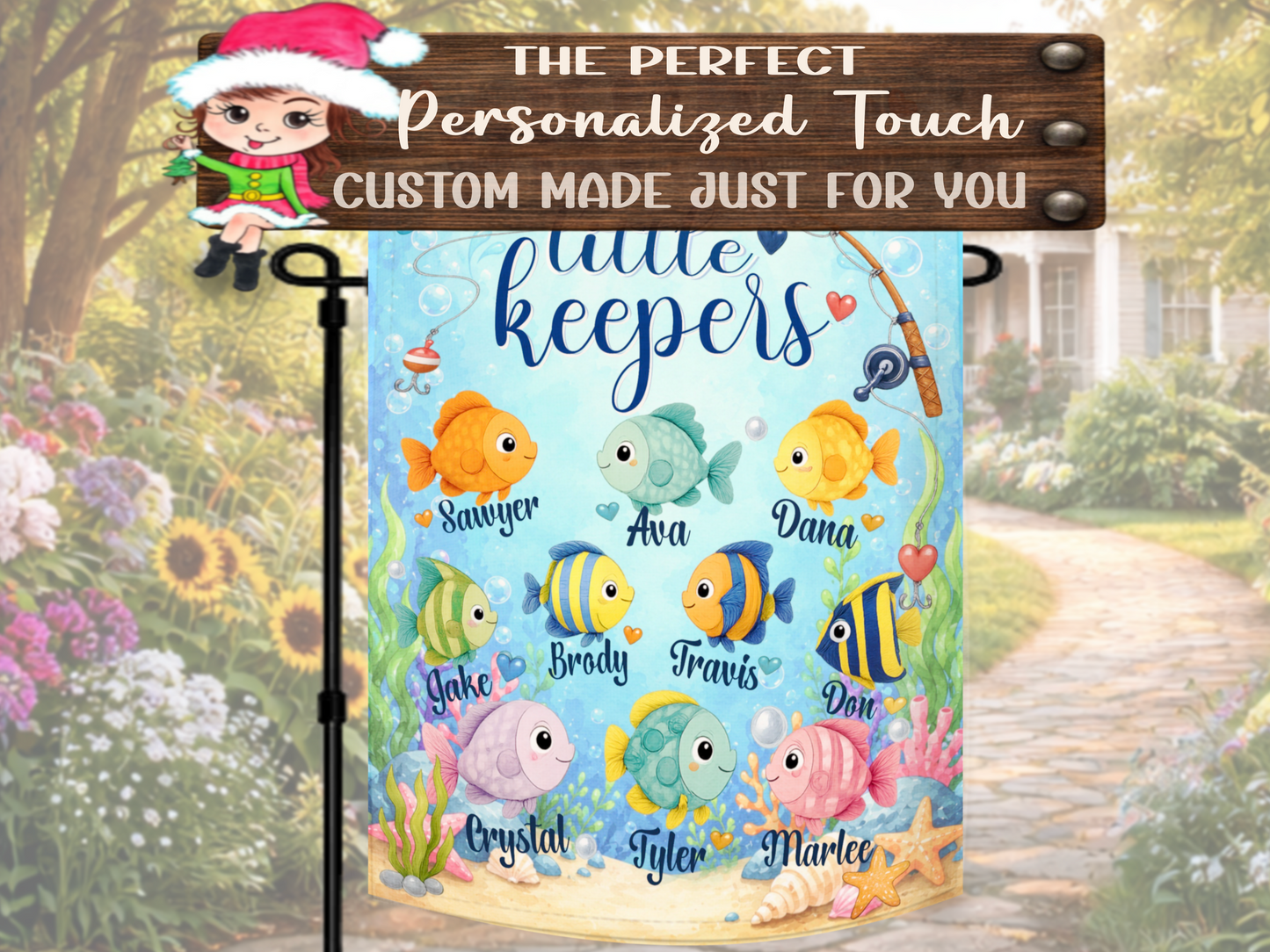 Lake house decor flag personalized for Papa and his little keepers