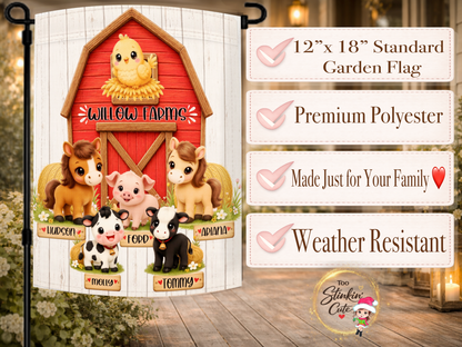 Custom farm family garden flag for porch or flower garden display