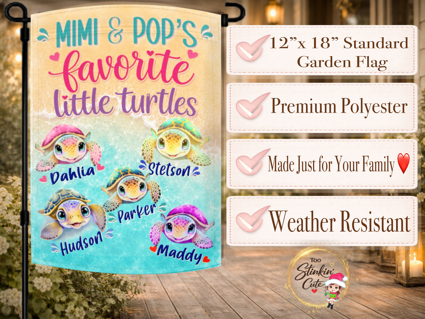 Coastal sea turtle family garden flag