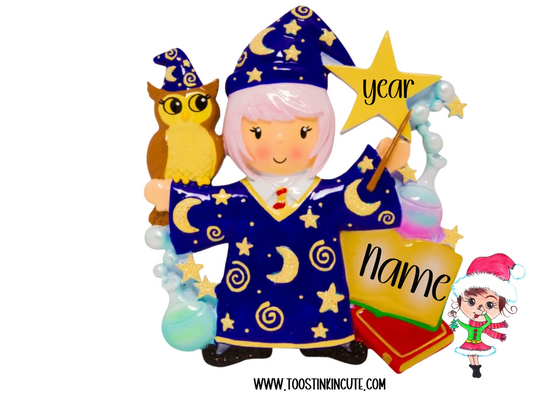 Personalized Science Wizard Girl Christmas Ornament
