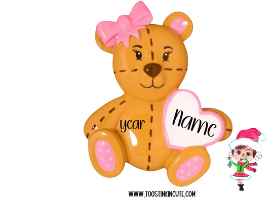 Personalized Girl Teddy Bear Christmas Ornament