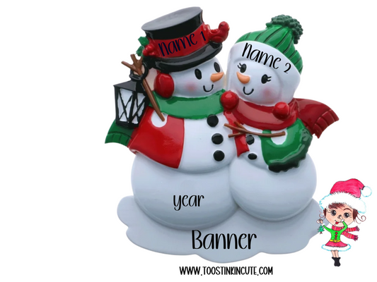 Personalized Classic Snowman Couple Family of 2 Christmas Ornament
