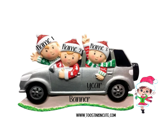 Personalized Car Family of 3 Christmas Ornament | SUV Family of 3