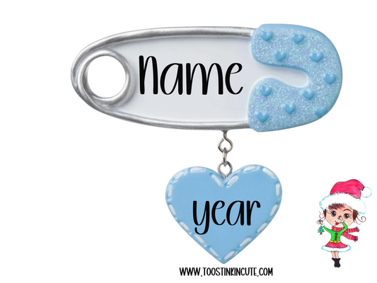 Personalized Baby Boy Safety Pin Christmas Ornament