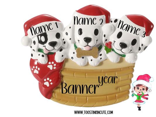 Personalized Puppy Dog Family of 3 Christmas Ornament