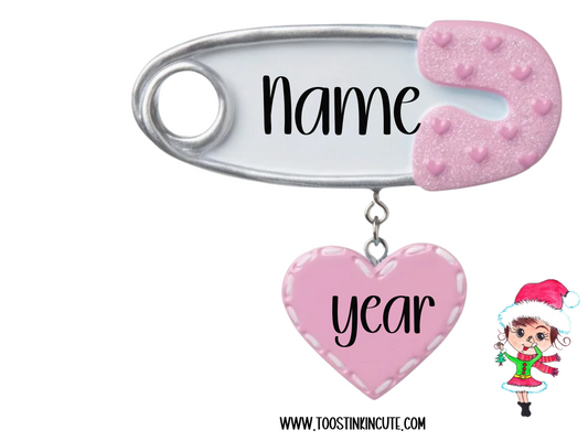 Personalized Baby Girl Safety Pin Christmas Ornament