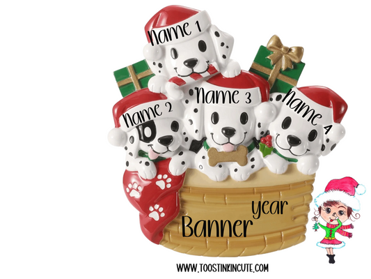 Personalized Puppy Dog Family of 4 Christmas Ornament
