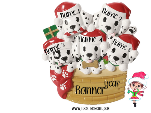 Personalized Puppy Dog Family of 5 Christmas Ornament