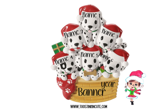 Personalized Puppy Dog Family of 6 Christmas Ornament