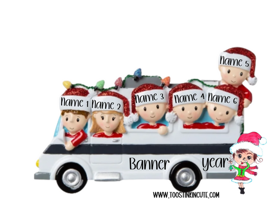 Personalized SUV Travel Family of 6 Christmas Ornament