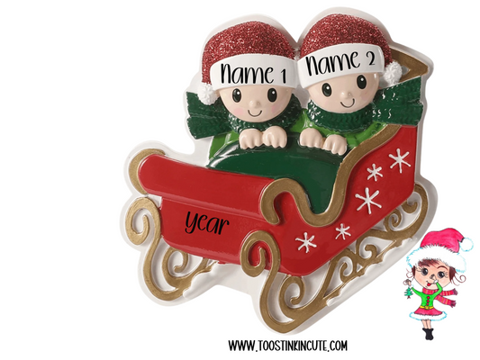 Personalized Sleigh Family of 2 Christmas Ornament