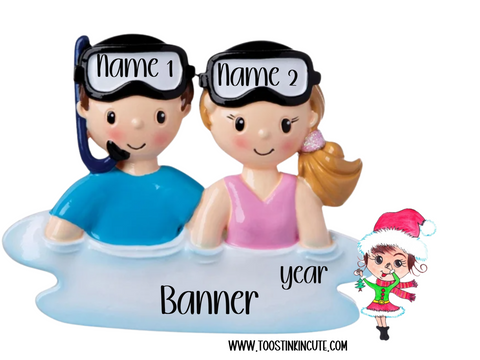 Personalized Snorkel Family of 2 Christmas Ornament