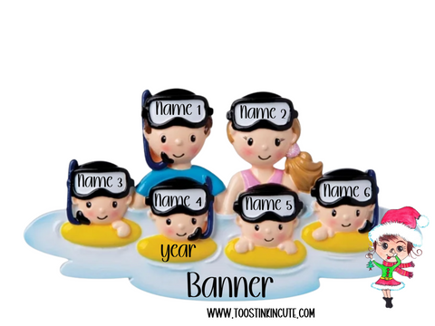 Personalized Snorkel Family of 6 Christmas Ornament