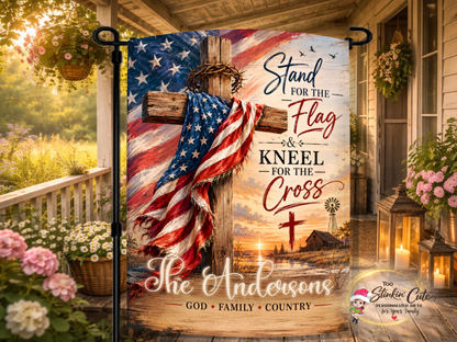 Personalized Stand for the Flag Kneel for the Cross garden flag with family name