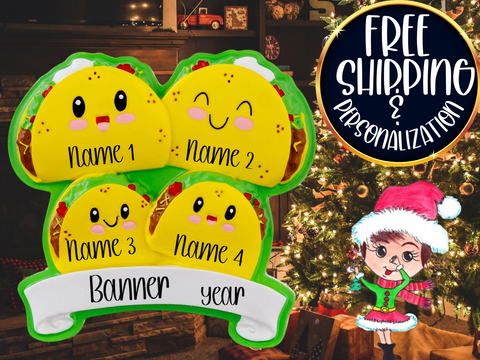 Taco Family of 4 Personalized Christmas Ornament