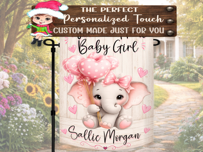 Custom elephant baby shower gift garden flag for girls