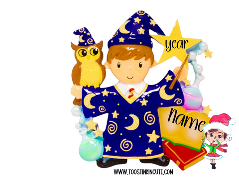 Personalized Science Wizard Boy Christmas Ornament