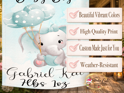 Baby boy garden flag customized with name and birth weight details