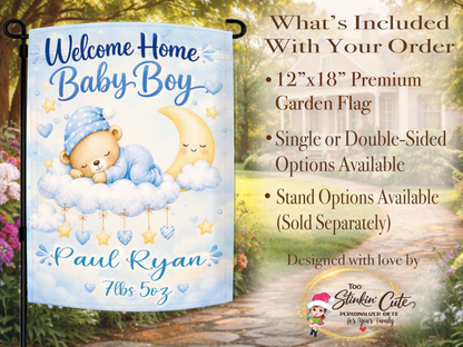 Newborn baby boy yard flag with clouds stars and hearts
