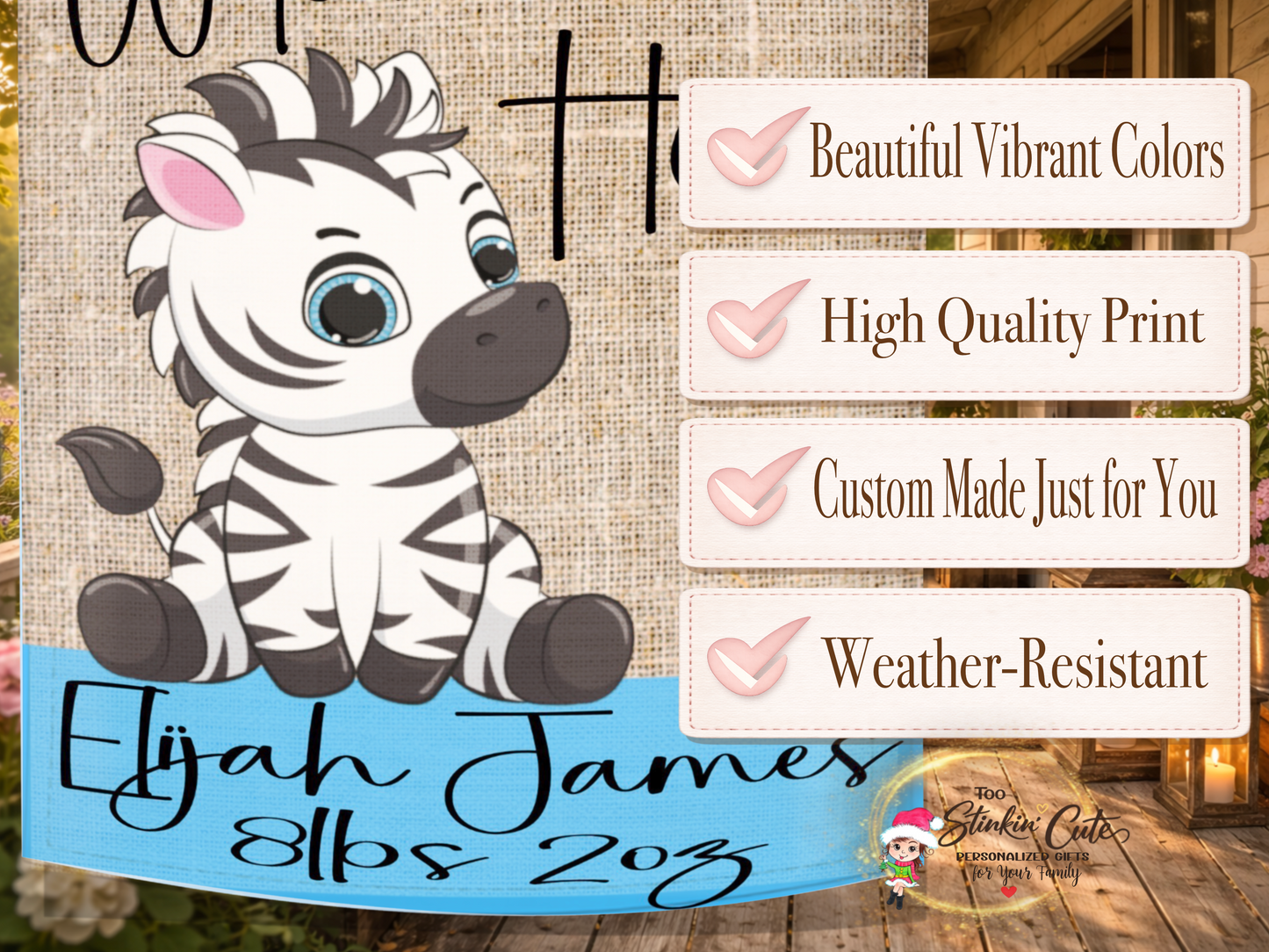 Safari themed zebra baby boy garden flag for outdoor newborn celebration