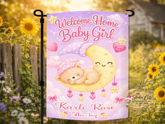 personalized welcome home baby girl garden flag