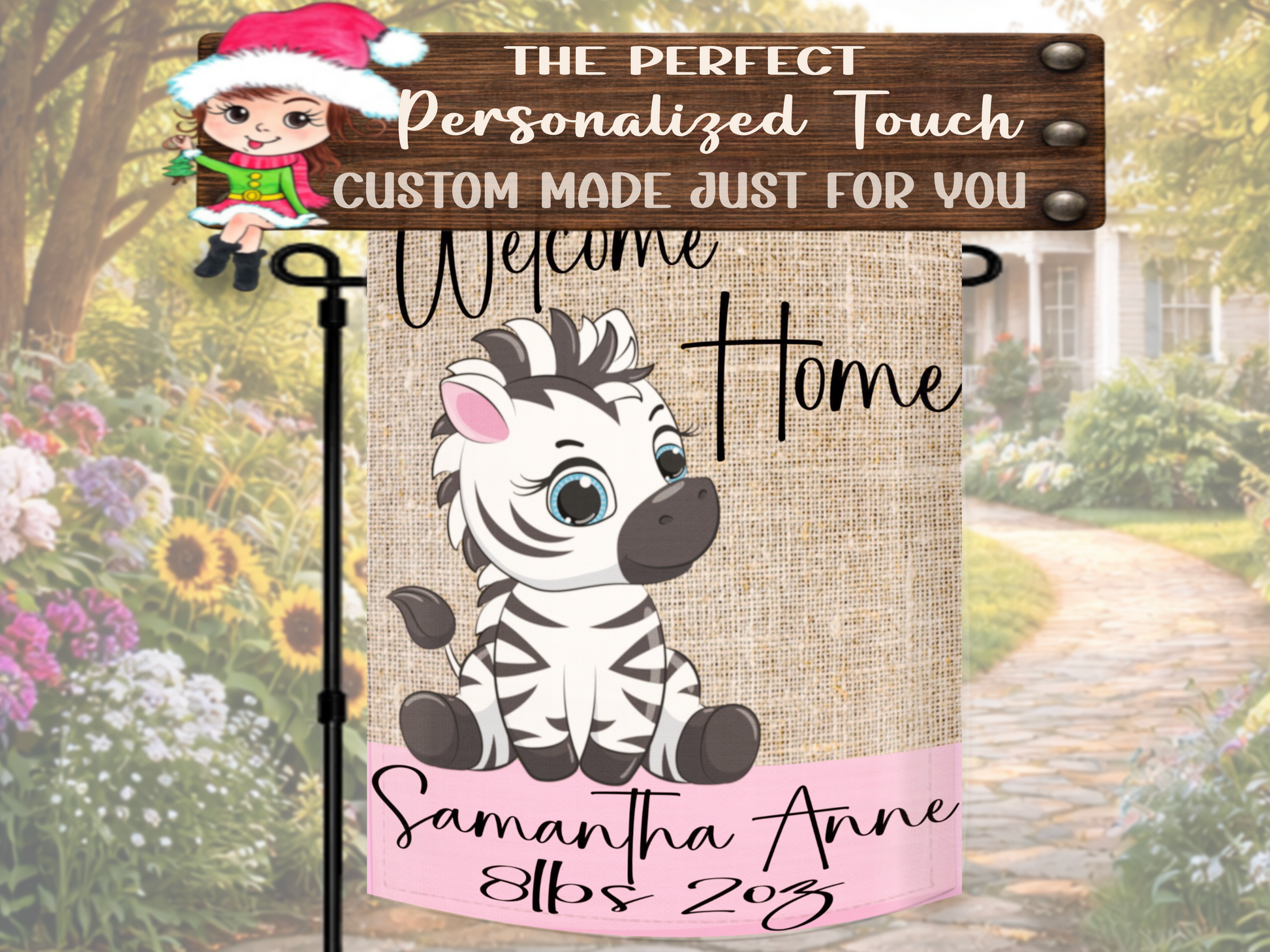 Personalized newborn keepsake flag for safari themed nursery décor