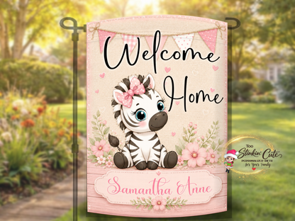 Baby girl safari garden flag customized with child's name.