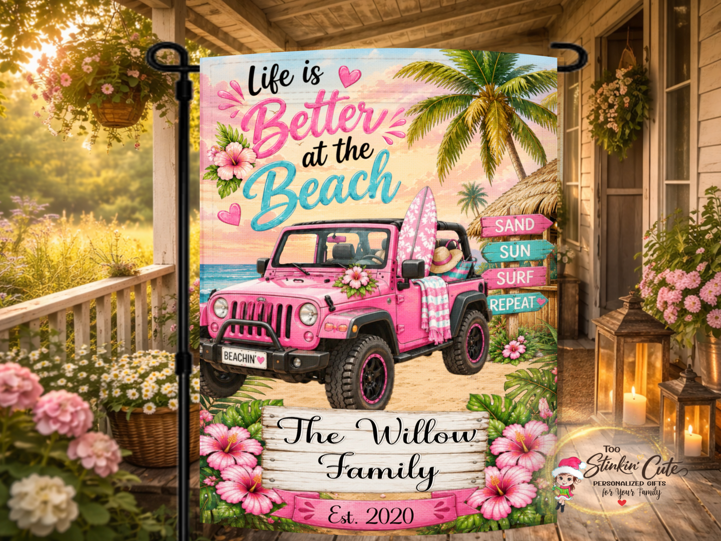 Personalized life is better at the beach garden flag.