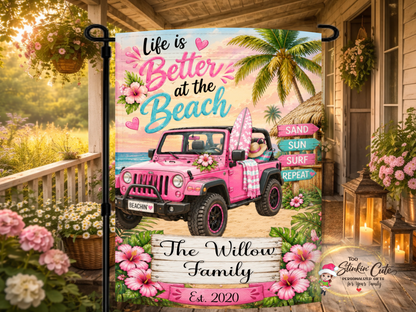 Personalized life is better at the beach garden flag.