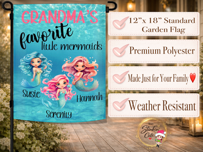 Personalized mermaid family flag with colorful ocean artwork