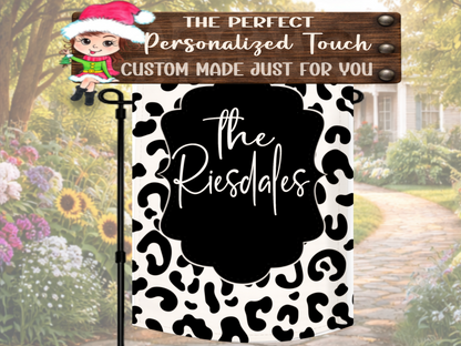 Personalized leopard print outdoor flag with custom wording