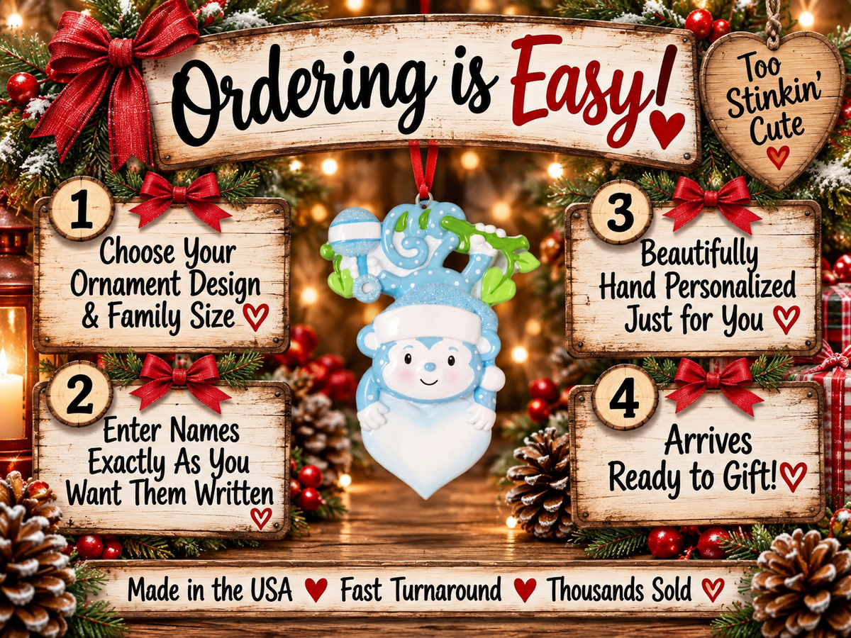 Blue Baby’s First Christmas keepsake ornament with an optional year