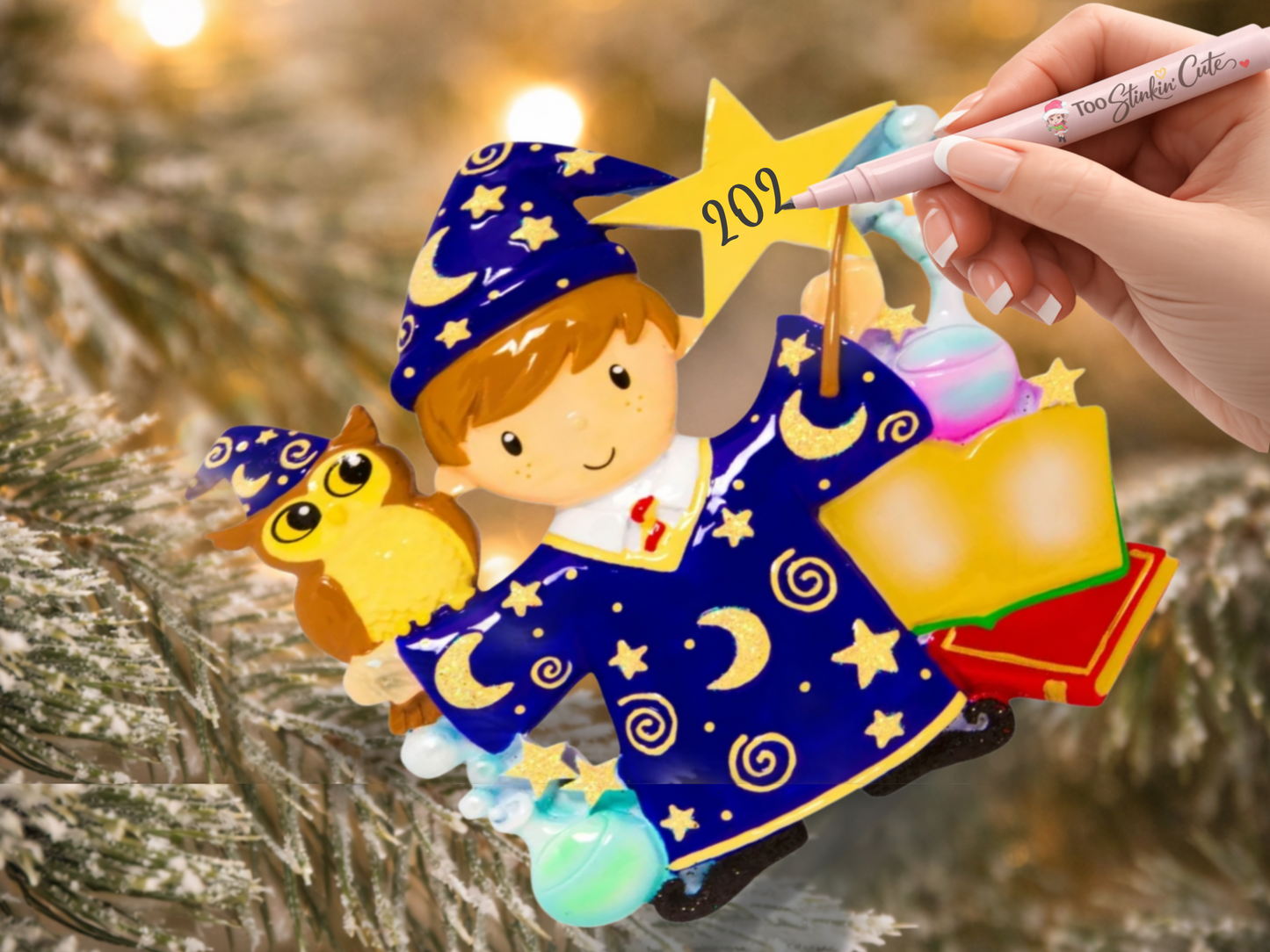 Personalized Boy Wizard Ornament | Custom Name & Year Christmas Keepsake Gift