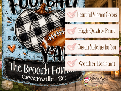 Personalized fall football flag featuring the Broach family and Greenville, SC