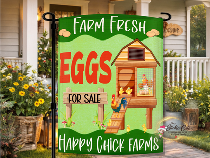 Farm fresh eggs for sale garden flag with chicken coop design
