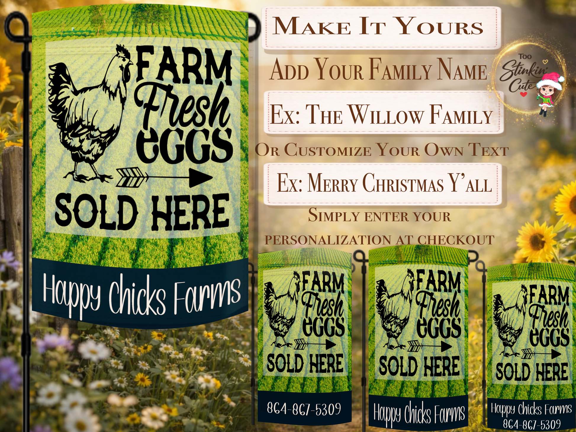 Rustic farmhouse chicken yard flag for fresh egg farm stands