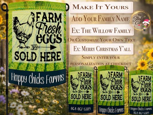 Rustic farmhouse chicken yard flag for fresh egg farm stands