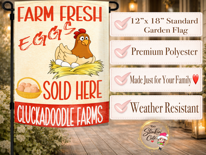 Personalized farm stand garden flag with farmhouse chicken theme