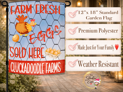 Cluckadoodle Farms personalized egg stand garden flag