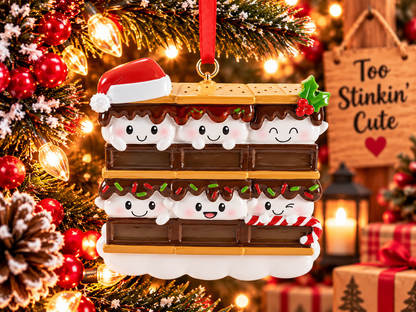 Bottom marshmallow characters with red and green sprinkles and a red and white candy cane.