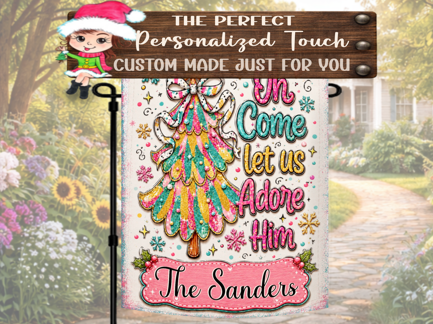 Personalized Jesus Christmas Porch Flag
