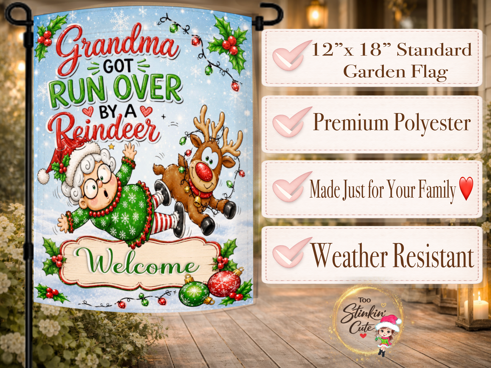 Christmas porch flag with custom family name