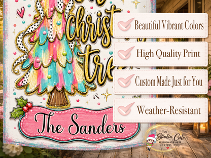 Whimsical Christmas Tree Family Name Flag