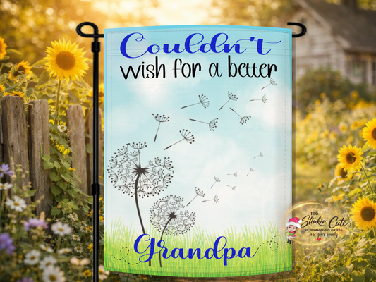 Personalized grandpa garden flag with dandelion wish design