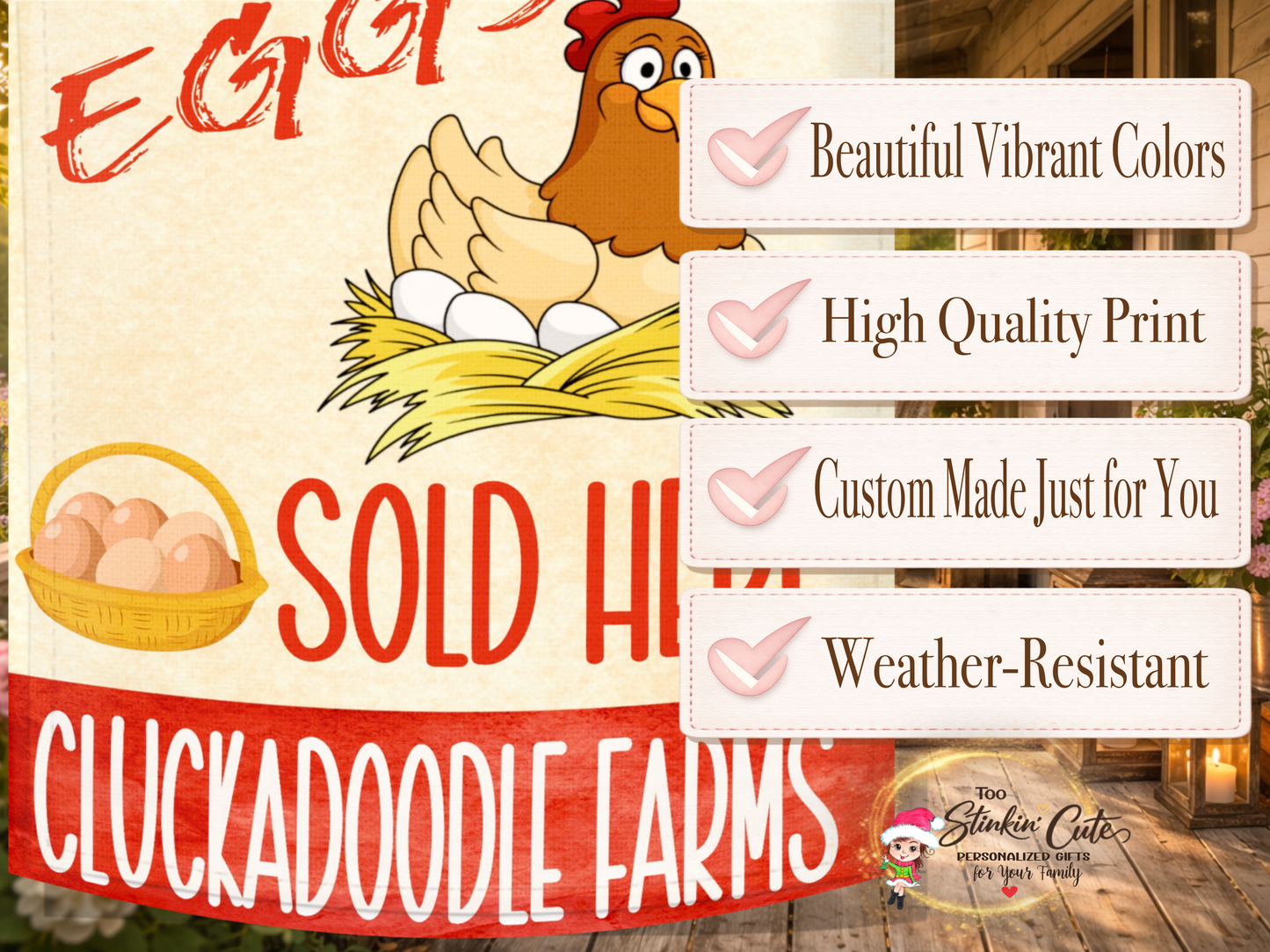Country chicken coop yard décor flag for fresh eggs and farm stands